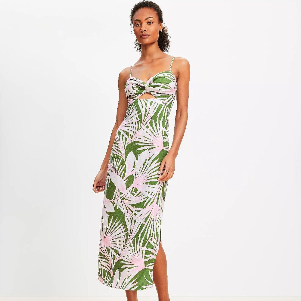 Loft Beach Island Frond Linen Blend Cutout Twist - NWT